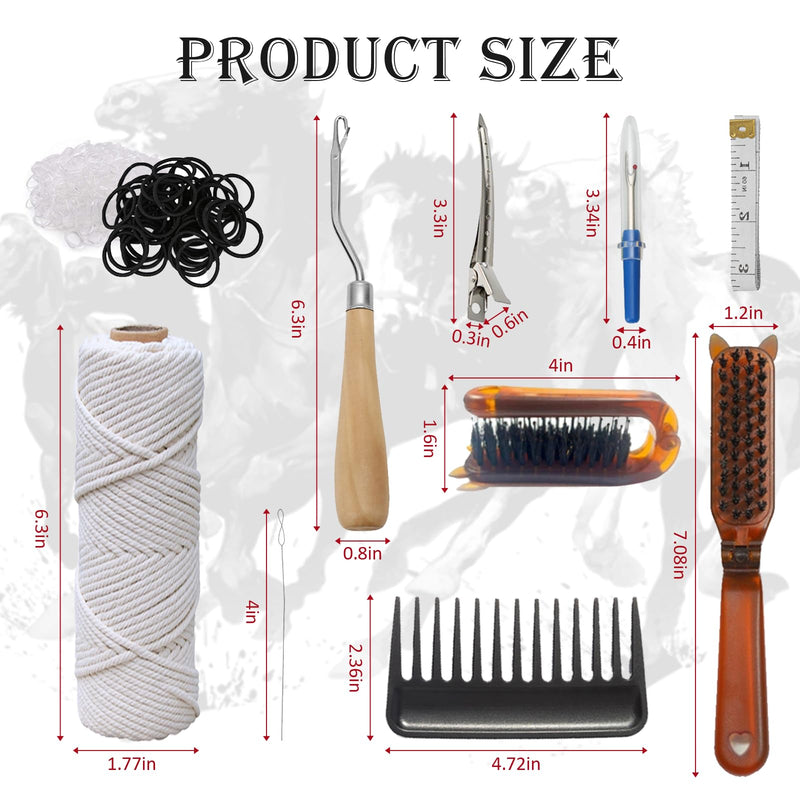 Horse Braiding Kit – 11PCS Equestrian Mane & Tail Grooming Set with Braiding Yarn, Rug Hook, Mane Comb, Seam Ripper, Measuring Tape & Storage Bag – Horse Show Grooming Essentials, Easy for Beginners - PawsPlanet Australia