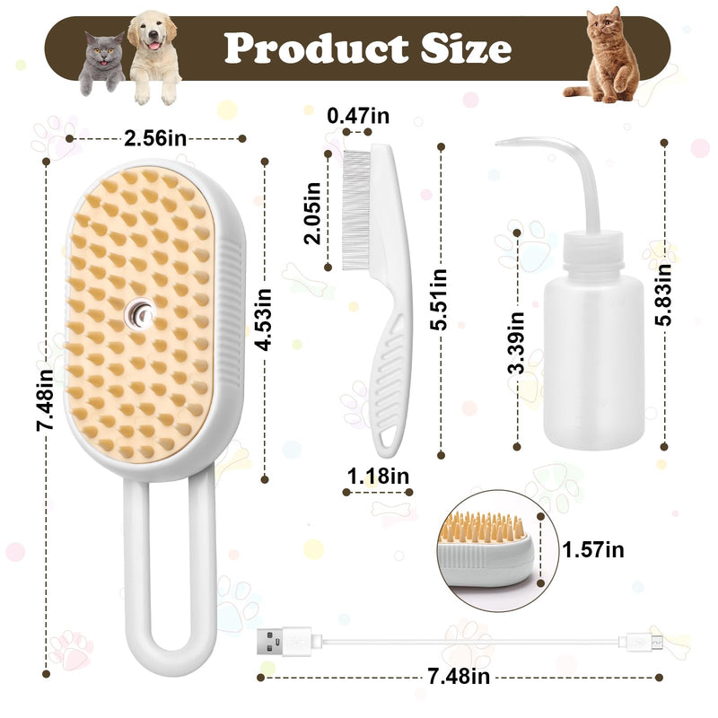 3-in-1 Cat Steam Brush for Shedding, Massaging & Grooming, Rechargeable, Misty Brush for Cats & Dogs, White, 3 Count - PawsPlanet Australia