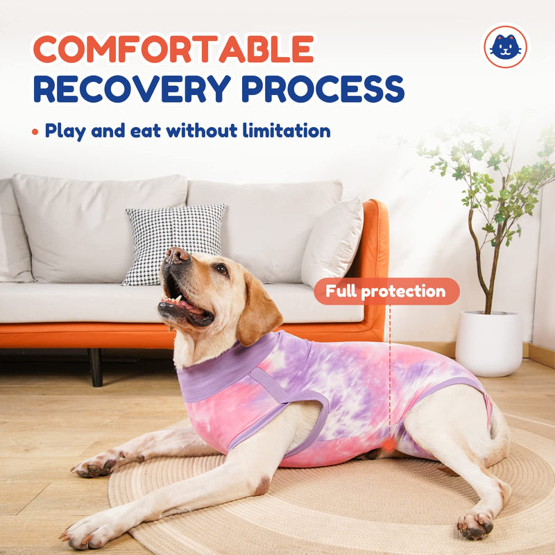 Breathable Dog Recovery Suit for Male/Female, Tie Dye Purple Dog Onesie for Abdominal Wounds, Cone E-Collar Alternative after Surgery to Anti-Licking, Professional Surgery Suit for dogs XX-Small