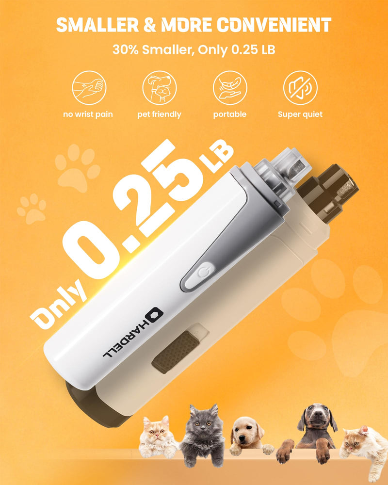 HARDELL Dog Nail Grinder, Super Quiet Dog Nail Trimmers with 2 LED Lights & 3 Grinding Ports, Safety Pet Nail Grinder for Small Dogs/Cats & Puppy Dog Nail Trimmer (white) - PawsPlanet Australia