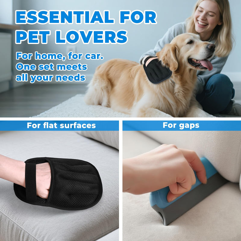 GRENTY 2 PCS Pet Hair Removal Glove for Dogs & Cats, Upgraded Five-Finger Electrostatic Magic Brush Pet Hair Remover, Pet Hair Removal Tools for Clothing, Carpet, Sofa Gaps, Car Seat BLACK - PawsPlanet Australia