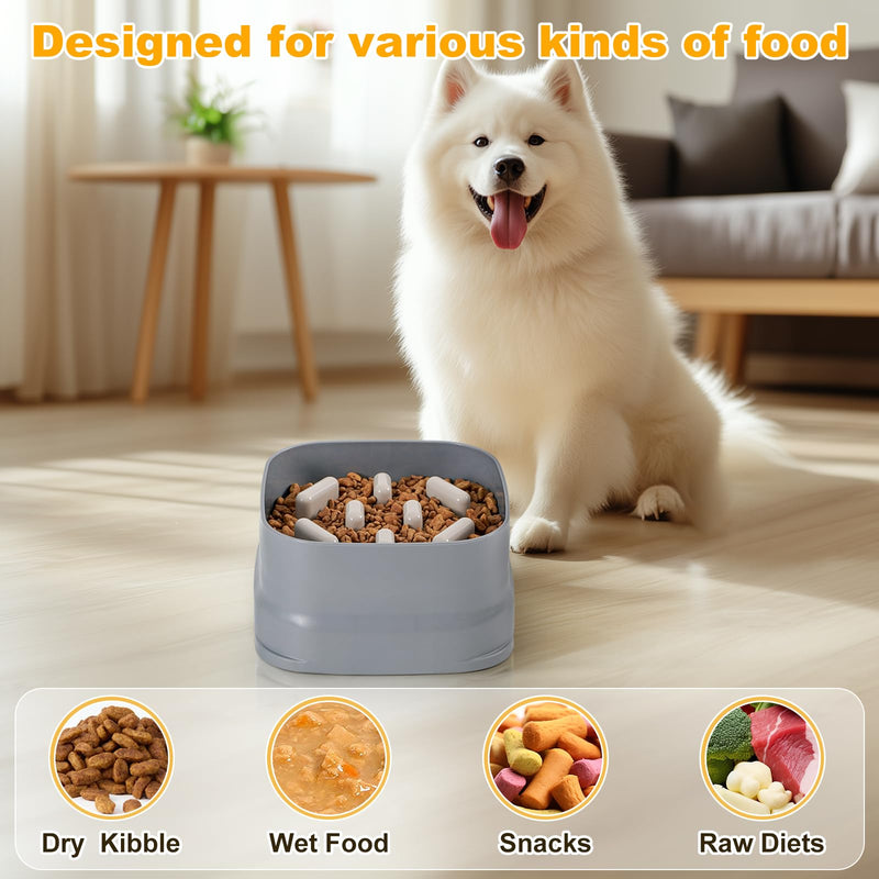 Sunhoo Slow Feeder Dog Bowls Large Breed Puppy Puzzle Feeding Dish Maze Feed Bowl Small Medium Dogs Plate Adjustable Ridges to Slower Down Eating Anti-slip Easy to Clean Indoor Use 7.5*7.5*4 in(Grey) Grey - PawsPlanet Australia