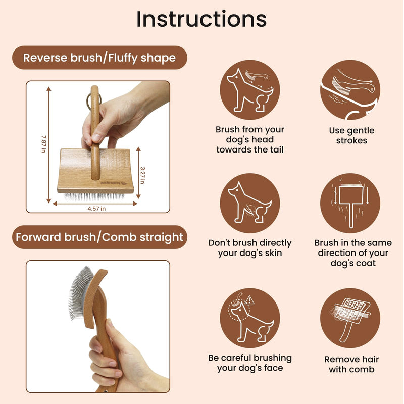 Dog Slicker Brush,Dog Brush for Shedding,Grooming Brush for Large Dogs,Ergonomic Handle Grooming Like Professional,Dog Brush for Long Haired Dogs & Remove Tangles & Mats,Beech Wood - PawsPlanet Australia