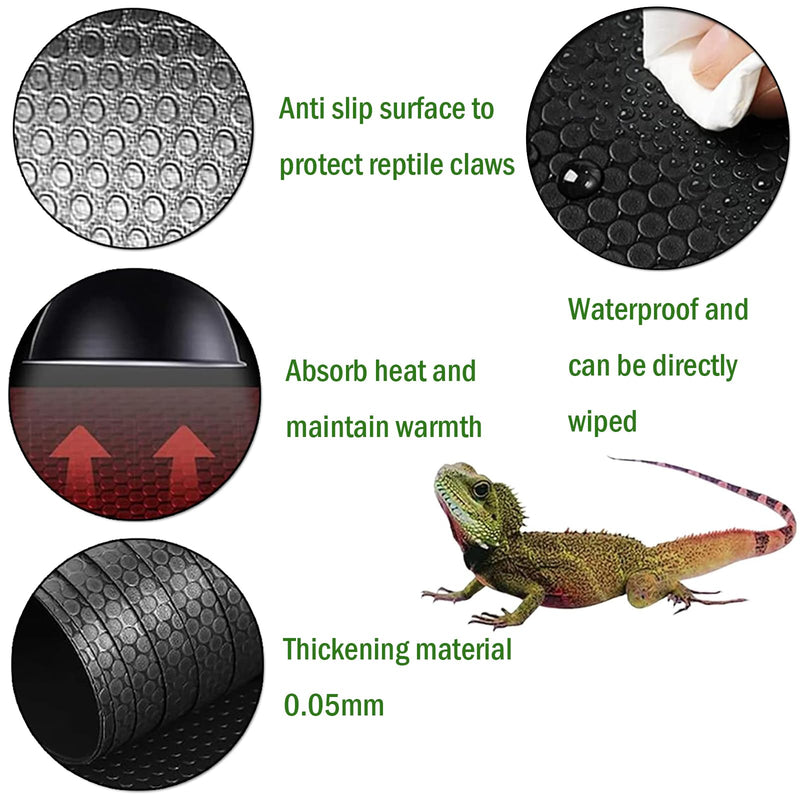 Reptile Substrate Liner Terrarium Carpet, Bearded Dragon Tank Accessories, Non-Adhesive Reptile Carpet Reptile Flooring Mat Bedding for Leopard Gecko, Snake, Lizard, Tortoise, 17.7x39.4 inch Black