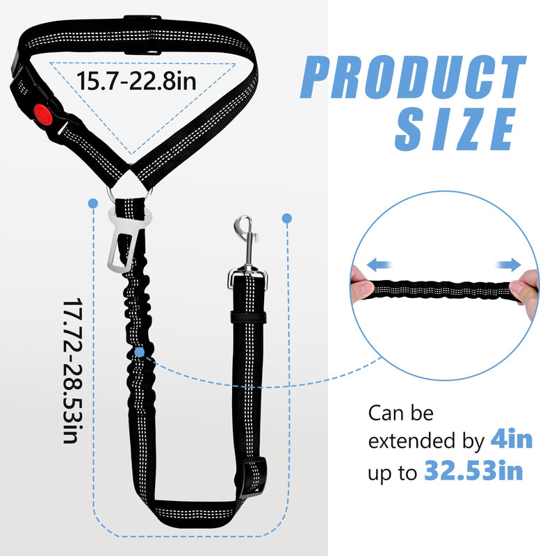 Headrest Dog Car Safety Seat Belt-Easy to Use, Dog Seat Belt with Military-Grade, Seatbelt Adjustable - Car Leash with Elastic Bungee & Reflective Safety Tether(Black) BLACK-Regular - PawsPlanet Australia
