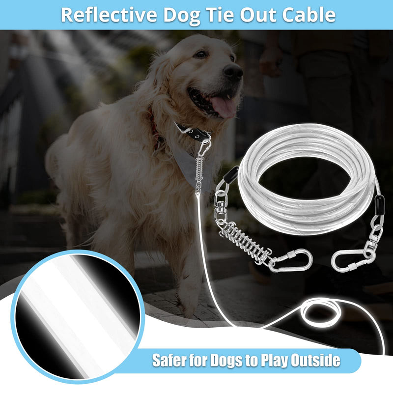 Dog Tie Out Cable: Reflective 10 ft Heavy Duty Dogs Chain for Outside with Shock Absorbing Spring - Dog Runner Leash for Yard Camping Outdoor Sturdy Lead for Small to Large Dog Up to 500LBS Blue 10ft