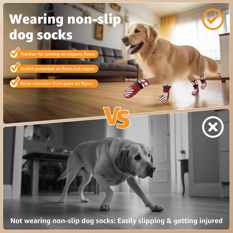 LOOBANI Dog Socks to Prevent Licking Paws - Anti-Slip Dog Paw Grip Protector for Hot/Cold Pavement Traction Control for Small Medium Large Senior Dogs on Hardwood Floors, Red XL - PawsPlanet Australia