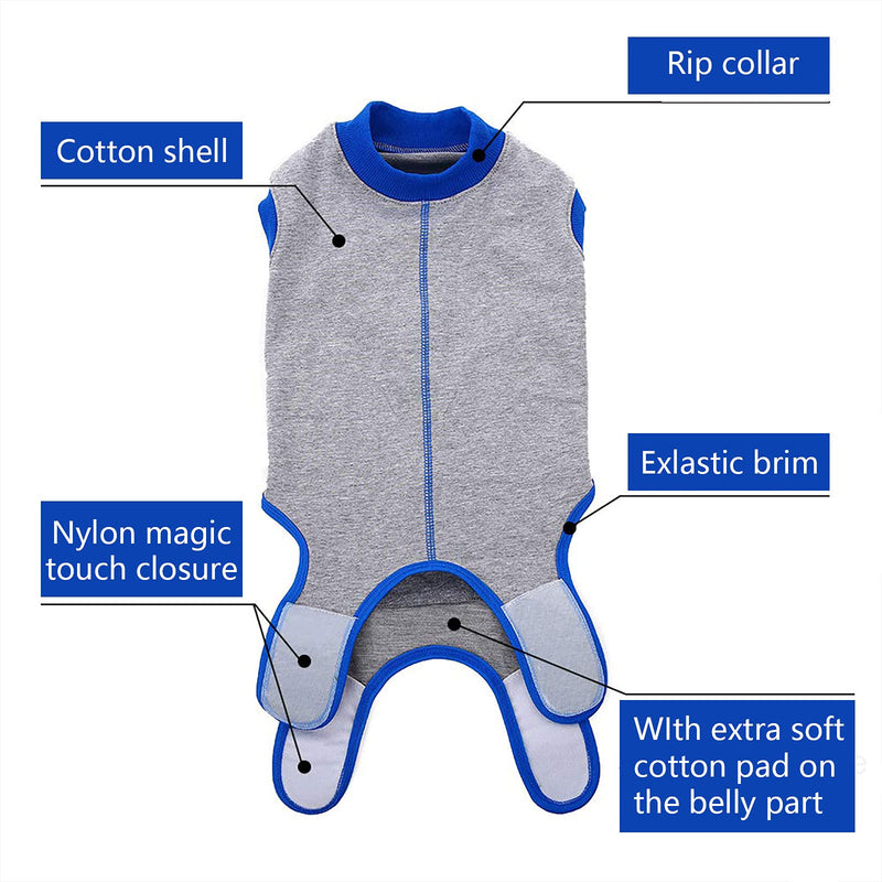 PUMYPOREITY Recovery Suit After Surgery Male/Female Dogs, Pet Post-Operative Shirt Dog Abdominal Wounds Protector Anti-Licking Puppy Medical Surgical Suit(Grey, S) Grey