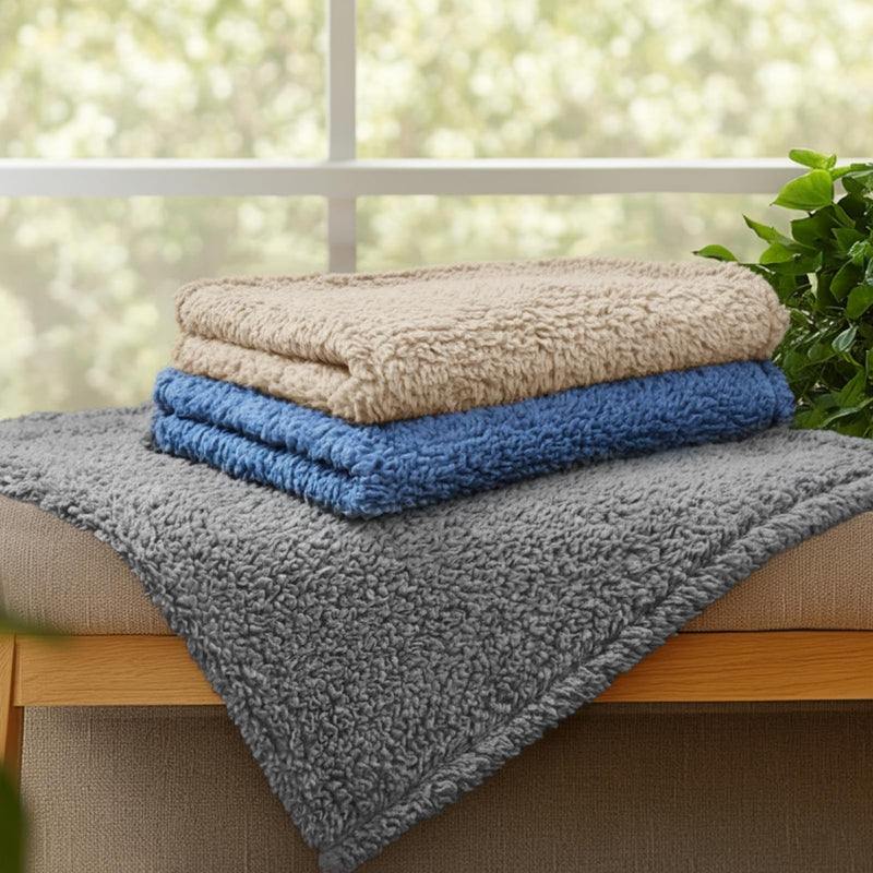 Luciphia 1 Pack 3 Calming Dog Blanket Fluffy Premium Fleece Pet Blankets Soft Sherpa Throw for Dogs Puppy Cat Grey/Beige/HazeBlue Large (41" x31") Large (Pack of 3) - PawsPlanet Australia