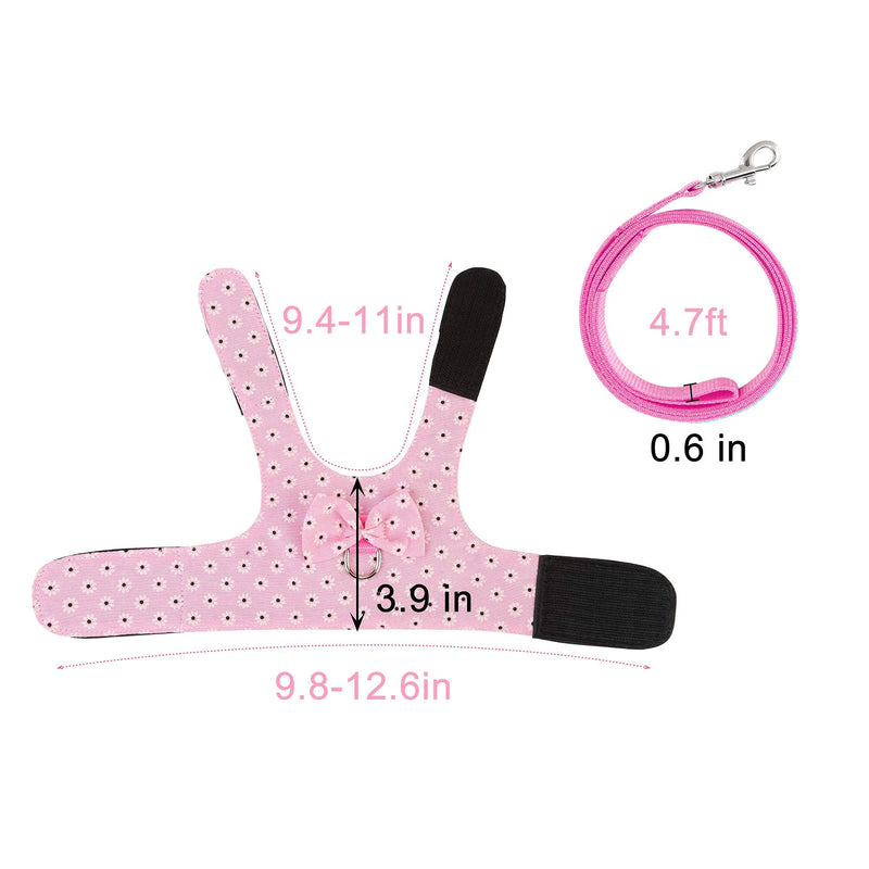 Adjustable Rabbit Harness Leash, Bunny Harness Leash Cute Vest Harness for Rabbit Ferret Bunny Kitten Guinea Pig Walking Pink