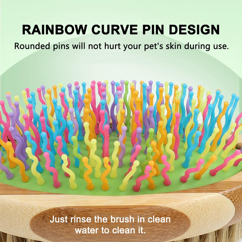 Dog Brush in Mint Green for Dogs Grooming and Detangling, Easy to Hold Ergonomic Handle, Double Sided Soft Silicone Teeth and Bristle Brushes, Best Pet Brush for Curly-haired Dogs, Eco Friendly - PawsPlanet Australia