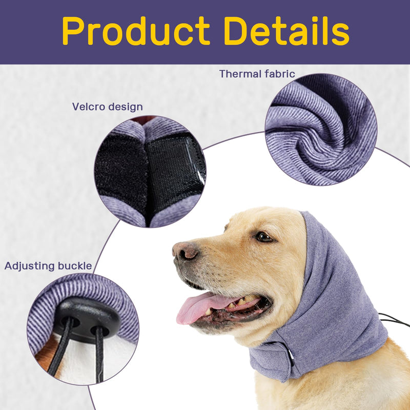 Dog Snood Earmuffs Calming Hood Ear and Neck Warmer Adjustable Noise-Reducing Dog Ear Protectors Comfort Pet Ear Covers for Anxiety Relief, for Medium Dogs 9–18kg (Purple, M)