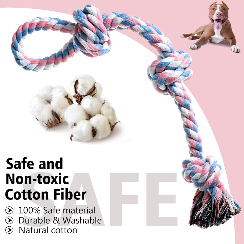 Dog Rope Toys Indestructible Dog Toys, Dog Chew Toys for Aggressive Chewers, Tough Puppy Teething Chew Toys for Boredom, Dental Cleaning Tug of War Dog Toy, Great for Small to Large Breed Pink