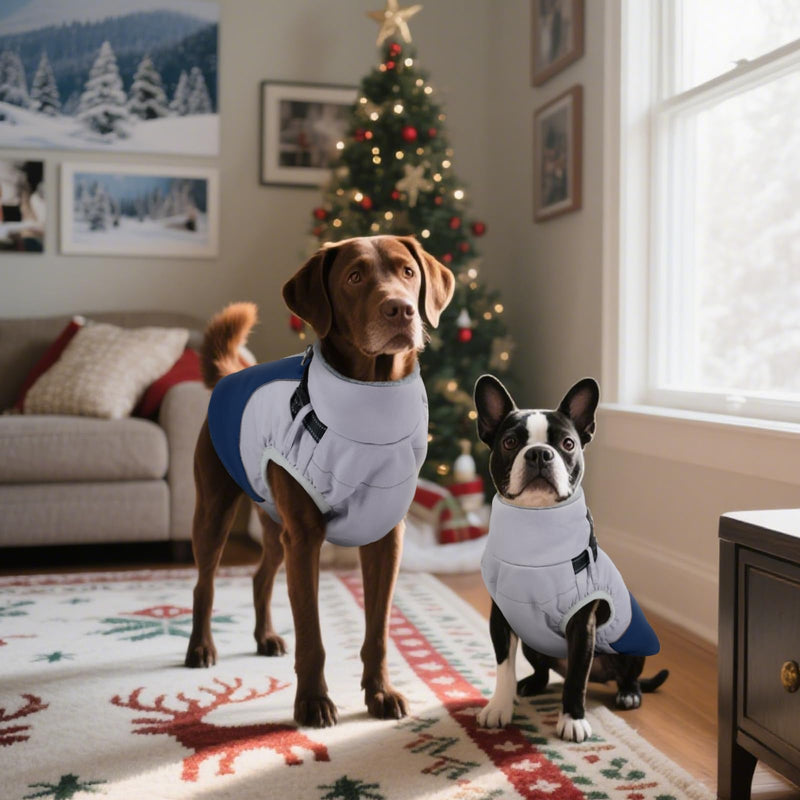 DENTRUN Dog Coat with Harness Built in, Easy On/Off Zipper Closure Winter Dog Vest, Water-Repellent Fleece Lined Warm Jacket with Reflective for Extra Large Dogs, Dark Blue, XXXL XXX-Large Gray-Blue