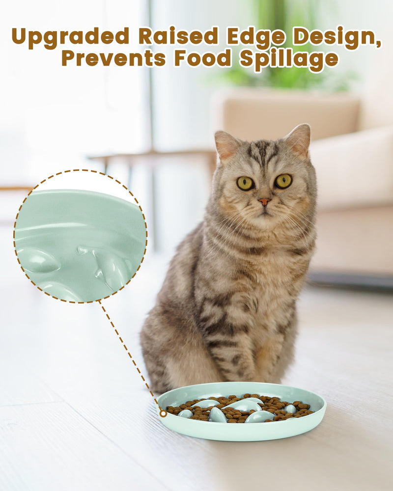 PETTOM Cat Slow Feeder Bowl, Fun Cat Puzzle Feeder Bowl Anti Vomiting, No-Spill Slow Feeder Cat Food Bowl Eating Interactive Anti Gulping Slow Feeder Dog Bowl for Puppy Kitte Green