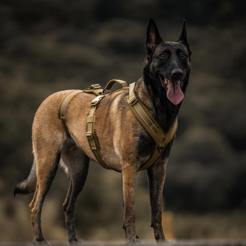 OneTigris Dog Harness No Pull, Adjustable Tactical Harness with Soft Padding, Y-Shaped Reflective Easy Walk Dog Harness for Medium and Large Dogs Brown X-Large - PawsPlanet Australia
