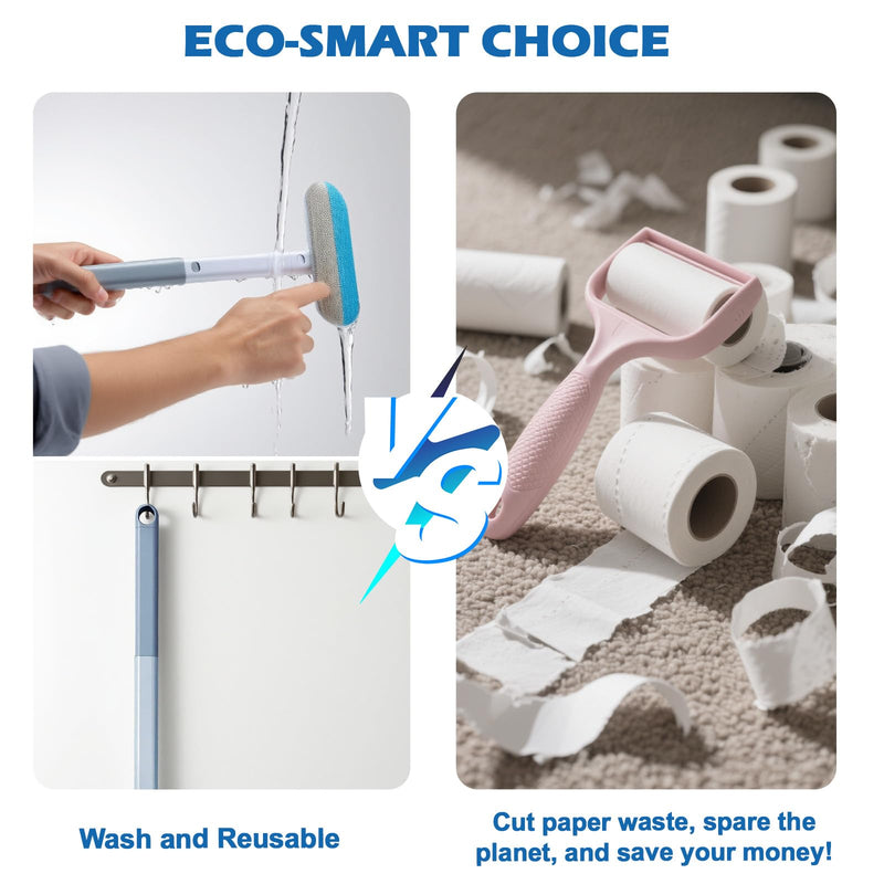 Pet Hair Remover for Couch, Furniture & Car Seats - Reusable Lint Roller for Dog and Cat Hair Removal on Clothes, Carpet, Bedding - Eco Friendly, No Sticky Refills, with Long Handle & Squeegee - PawsPlanet Australia