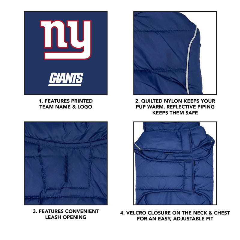 NFL New York Giants Puffer Vest for Dogs & Cats, Size Large. Warm, Cozy, and Waterproof Dog Coat, for Small and Large Dogs/Cats. Best NFL Licensed PET Warming Sports Jacket - PawsPlanet Australia