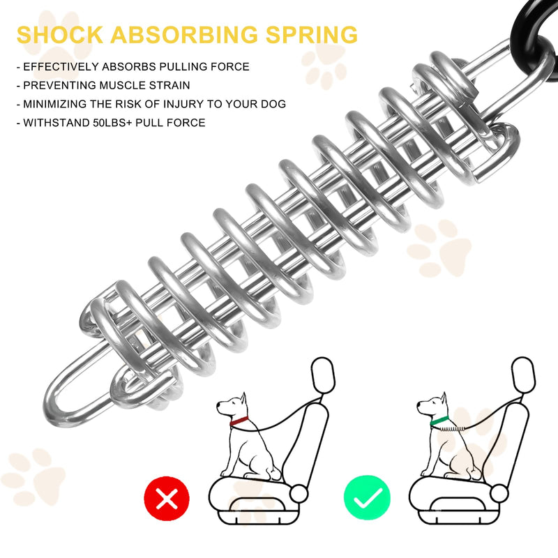 Dog Seat Belt Harness for Car, 5-in-1 Coated Wire Dog Seatbelt, HYLIYAKI Shock Spring-Loaded No Chew Pet Dog Car Seatbelt Leash, with Removable Reflective Short Leash(Black, 24 inch/60 CM) 1 Pack Black+Yellow - PawsPlanet Australia