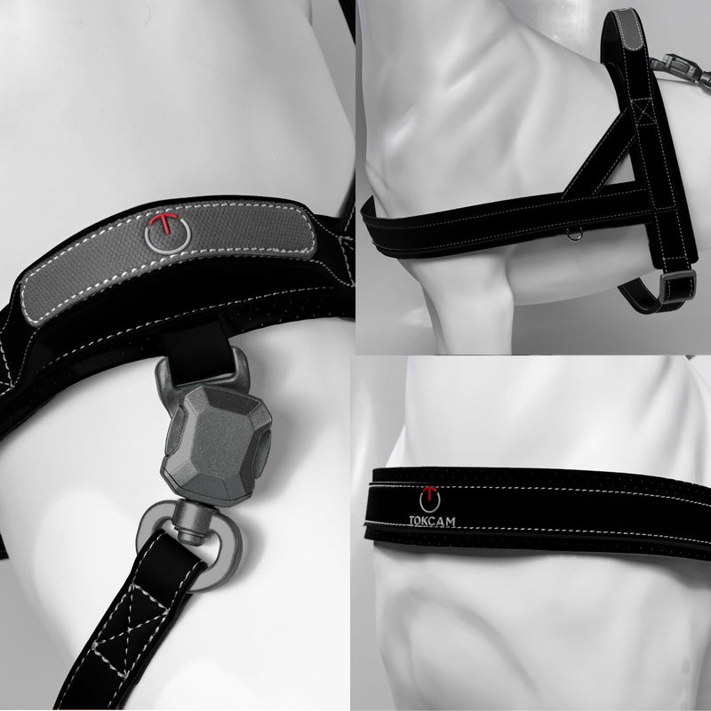 Magnetic Dog Harness and Leash Set with Quick Release Buckle, Easy On & Off Faux Leather Puppy Harness and Leash with Handle for Medium, Large Sized Dog Black X-Large - PawsPlanet Australia