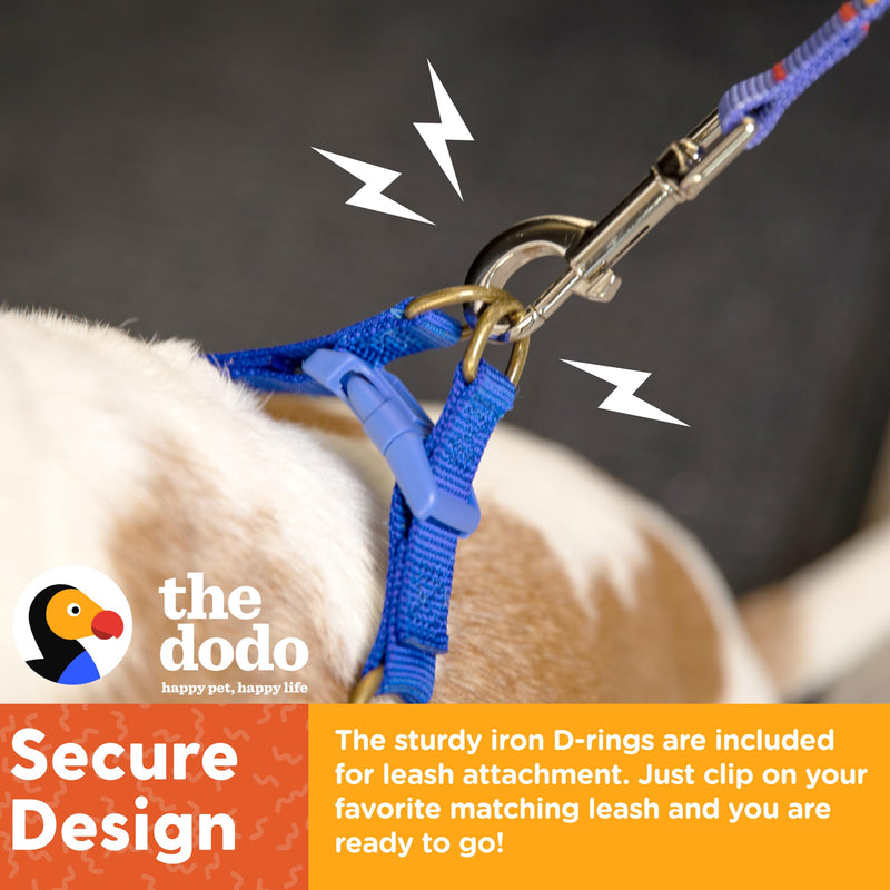 The Dodo Dog Harness, Blue Dodo Print, Size Medium; Easy Step-in Harness for Dogs; Breathable Mesh Fabric; Snap-Together, Pinch Release Buckle, Ring for Leash Attachment; Everyday Pet Apparel - PawsPlanet Australia