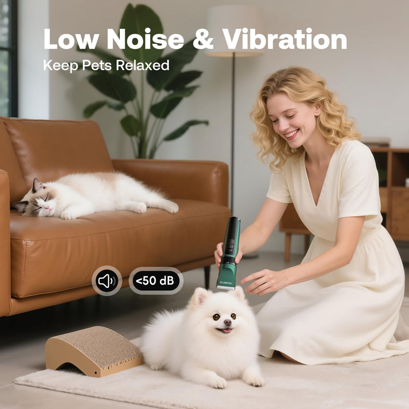 Dog Clippers for Grooming, Low Noise, Electric Quiet, Adjustable Clipper Comb, Rechargeable Cordless Dog Hair Clippers for Dogs Cats Pets, Green - PawsPlanet Australia