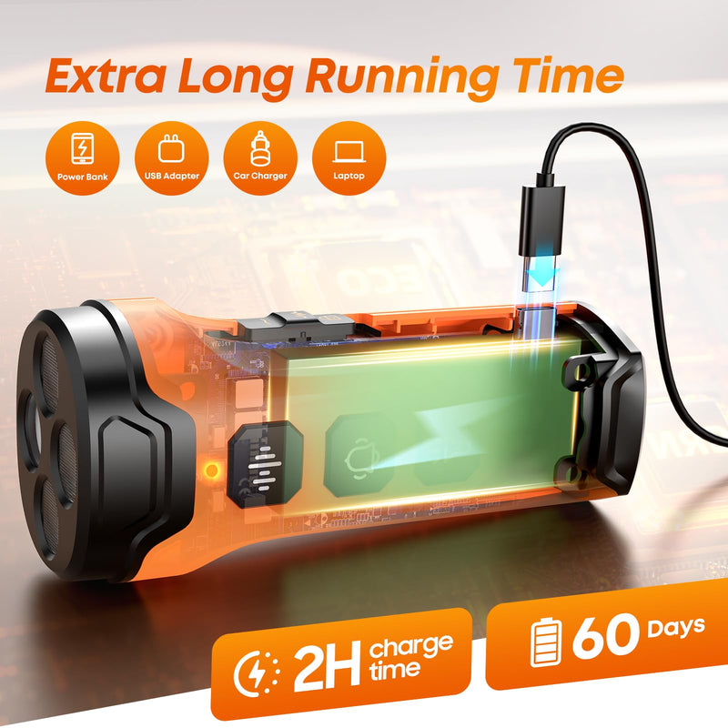 Dog Bark Deterrent Device, 3X Sonic Emitters, Dual-Frequency Bark Control, Flashlight & Sound Modes, Humane No-Bark Trainer, Safety Lock, USB-C Rechargeable (Orange) Black