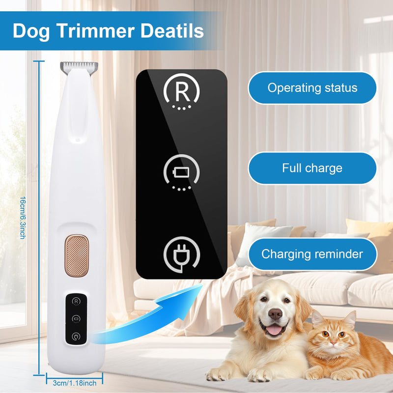 Dog Trimmer, Electric Dog Hair Trimmer with LED Light and LED Display, 18 Mm Widen Blade Pet for Small Dogs Paws Ears Face Rump, Waterproof Rechargeable - PawsPlanet Australia