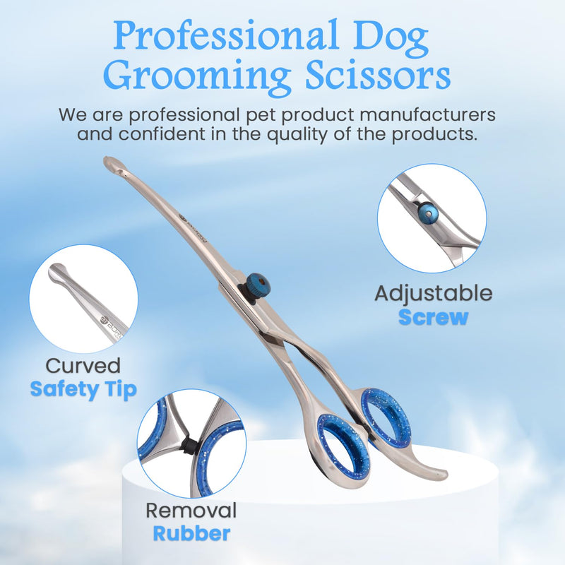 Professional Dog Grooming Scissors Kit Dog Scissors Set with Safety Round Tip, Curved Pet Cat Hair Cutting Trimming Grooming Shears, Also Include Thinning Scissor(Stainless Steel)(6 Inches)(2 Pieces)