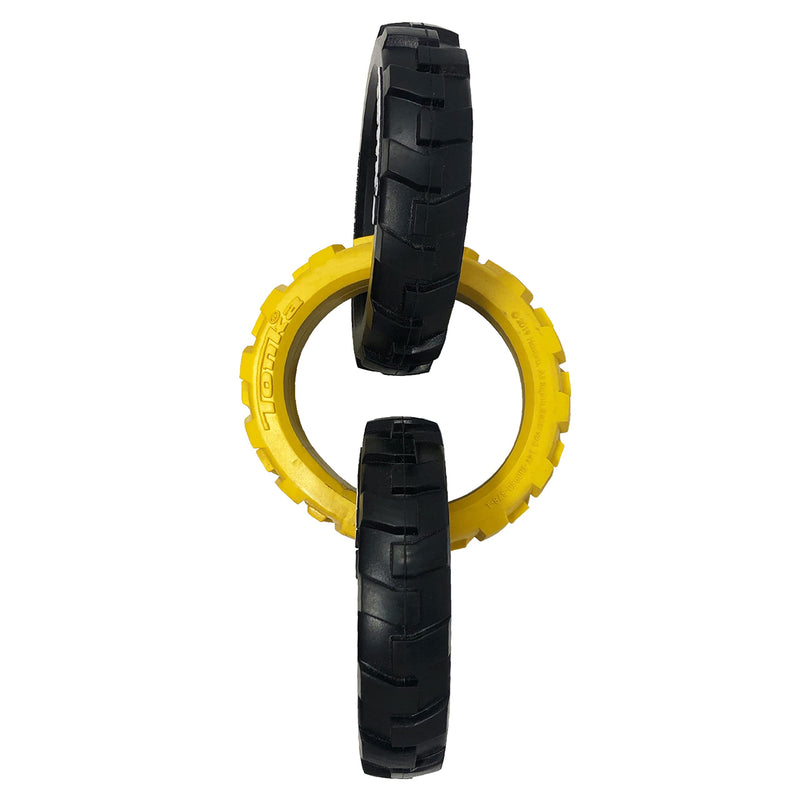 Tonka Rubber 3-Ring Tug Dog Toy, Lightweight, Durable and Water Resistant, 10.5 Inches, for Medium/Large Breeds, Single Unit, Yellow/Black 10.5 inch Rubber Flex Tread