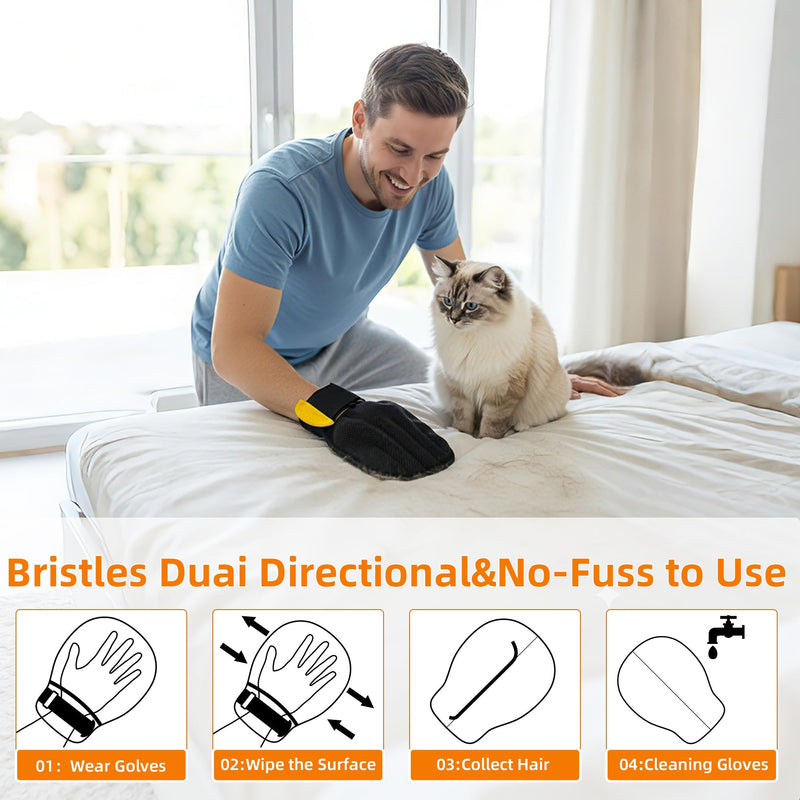 Pet Hair Removal Glove for Cats & Dogs, Patented Adjustable Strap, Reusable Five-Finger Grooming Glove with Secure Non-Slip Fit for Couch, Carpet, Clothing & Car Seat Yellow 1 Pcs - PawsPlanet Australia