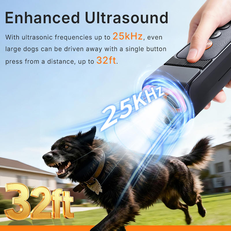 Dog Bark Deterrent Devices with 3 Sonic Heads, 1-Touch Dog Trainer, 32ft Range Rechargeable & Compact & Bark Control with Flashlight, Helps Improve Dog's Behavior (Black) Black