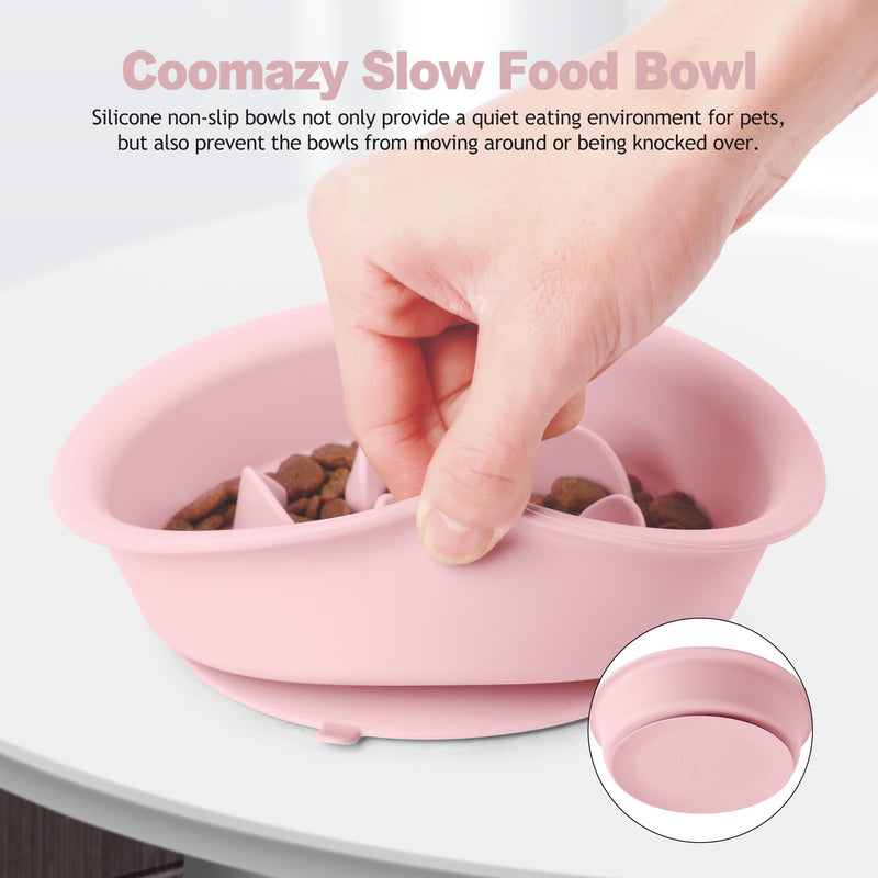 Coomazy Slow Feeder Cat Bowl Wed, Food Grade Silicone for Puppy Small Breed Dogs French Bulldogs Beagle Dachshund Schnauzer, Anti Choking, Protect Stomach, Pink