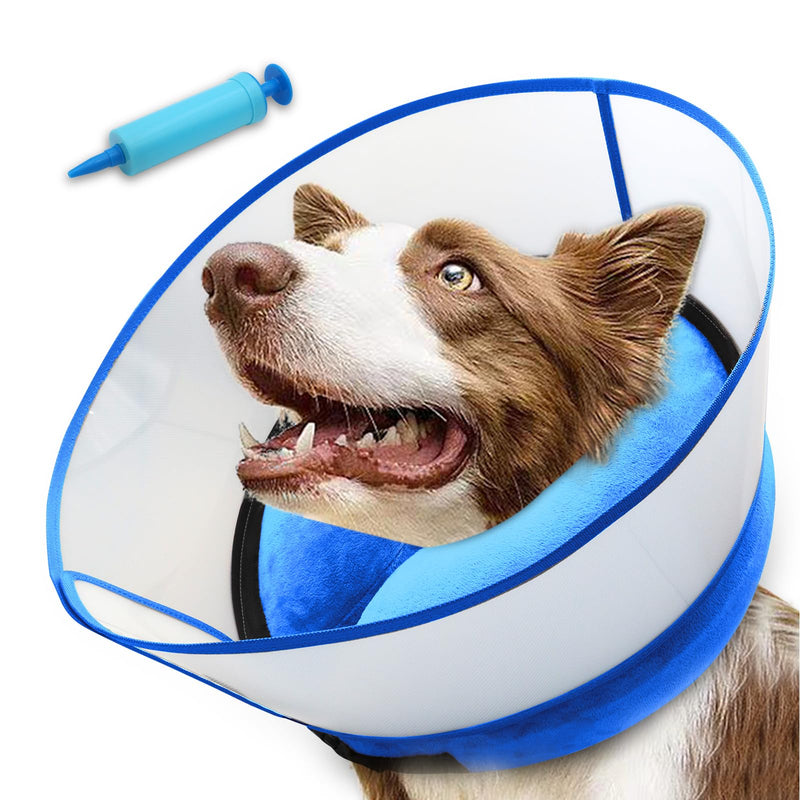 2-in-1 Inflatable Dog Cone Collar with Detachable Anti-Licking Shield, Soft Adjustable Elizabethan Collar for Dogs After Surgery (XL, Blue) XL (Neck: 18-22")