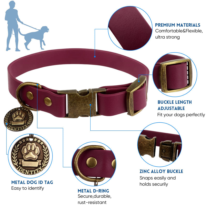 Wisedog Dog Collar and Leash Set, Waterproof Adjustable Puppy Collars with Cute Tag 6FT Dog Leash with Poop Bag for Small Medium Large Dogs (M, Burgundy) M(Collar:12"-18";Leash:5 ft) - PawsPlanet Australia