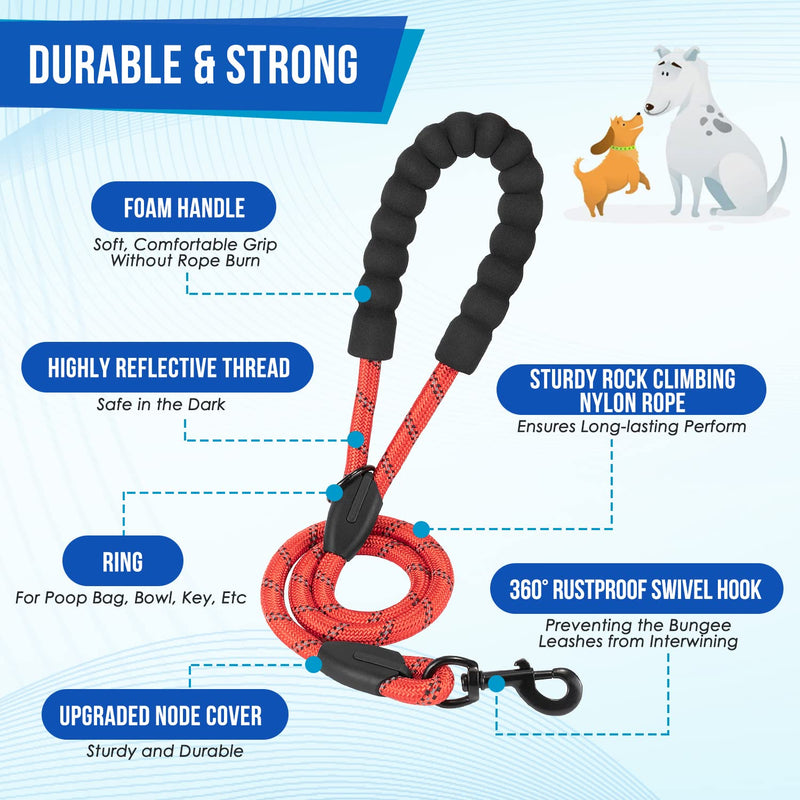 SlowTon Double Leash for Two Dogs - No Tangle Dog Leash 360° Swivel Reflective Double Dog Leash with Two Padded Handles, Shock Absorbing Walking Training for Small Medium Dogs (Red, 8-35 lbs) 2 Handles (2 Dogs Total Weight 8-35lbs) 1.Red