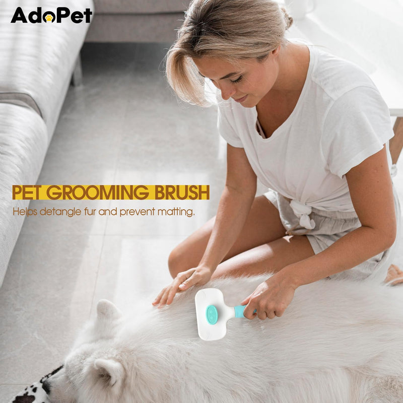 Self-Cleaning Pet Grooming Brush – Smooth Grooming Brush for Dogs and Cats, Easy Hair Removal with the Push of a Button, Gentle Shedding Remover for Small Pets, Comfortable Non-Slip Handle