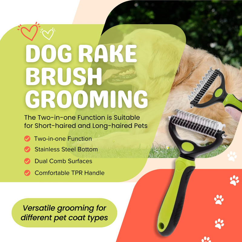 9Pcs Dog Grooming Kit - Self Cleaning Slicker Brush, Flea Comb, Nail Trimmer & Bath Brush - Pet Grooming Tools for Shedding, Trimming & Oral Care - For Dogs & Cats - Green