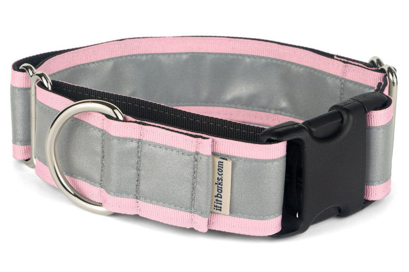 If It Barks - 1.5" Reflective Martingale Collar with Quick Snap Buckle for Dogs - Adjustable - Made in USA - Strong, Durable, and Comfy - Ideal for Training - Fits Most Breeds - Small, Pink Small w/Buckle - PawsPlanet Australia