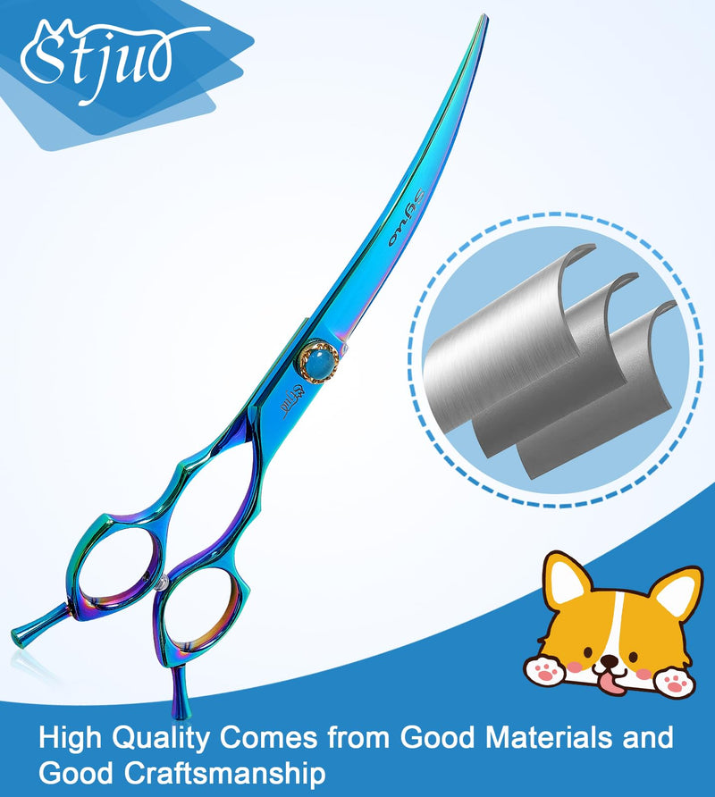 7.5'' Dog Curved Scissors for Grooming 440C Stainless Steel Green Professional Pet Trimming Scissors Sharp Blades Cutting for Dogs and Cats Shears 7.5 - PawsPlanet Australia