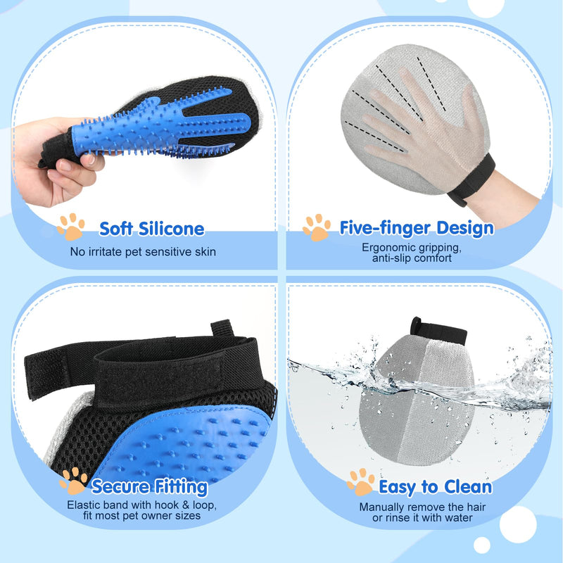Pawaboo Pet Hair Removal Glove, Dual-Side Electrostatic Hair Removal & Silicone Fur Brush for Dogs and Cats, Reusable Five-Finger Pet Fur Grooming Glove for Couch Carpet Clothes Laundry, Blue & Grey Blue Gray 1 Pack