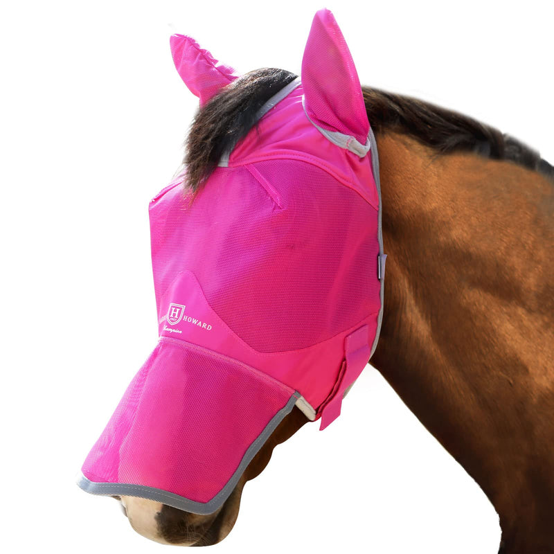 Harrison Howard UV-Proof Forelock Opening Reliable Protection Horse Fly Mask Long Nose with Ears Magenta Horse Large Horse (Large)