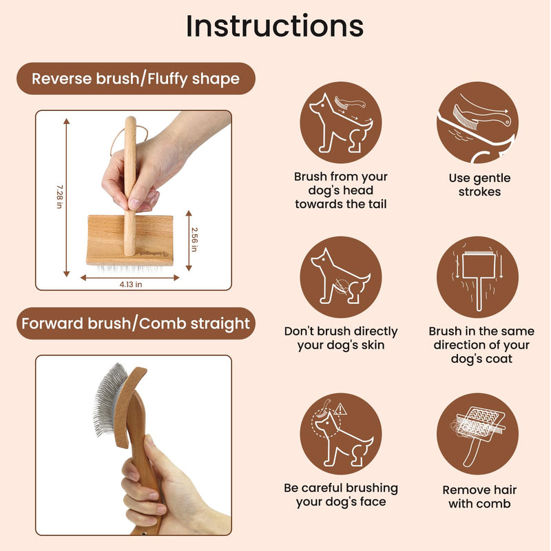 Dog Slicker Brush for Shedding,Dog Brush for Long Haired Dogs & Remove Tangles & Mats,Ergonomic Handle Grooming Like Professional,Beech Wood,M M