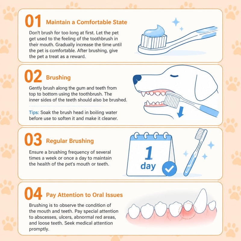 Dog Toothbrush Kit of 4,Pet Supplies with Beef-Flavored Pet Toothpaste,Facilitating Teeth Cleaning and Oral Care, Dual Head/Finger Toothbrush for Small to Large Cats,Dogs and Most Pets