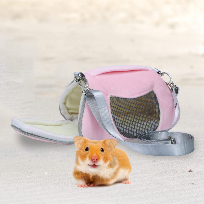 Hamster Travel Carrier Portable Outgoing Breathable with Adjustable Shoulder Strap Pet Carrying Bag for Sugar Glider Hamster Rat Chipmunk Large Pink