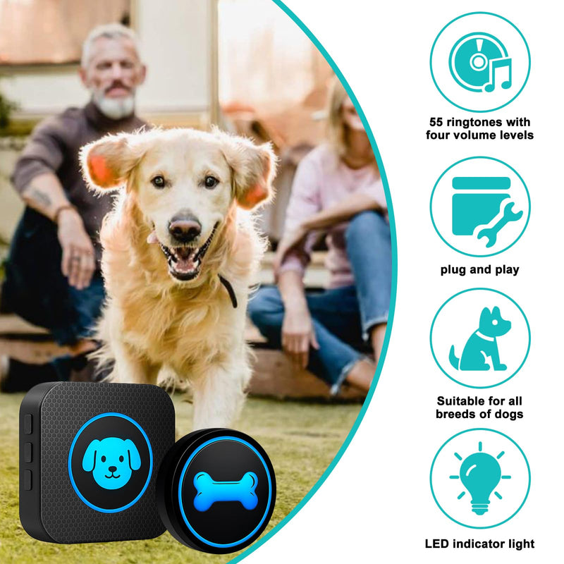 Dog Doorbell to Go Outside, Smart Wireless Doggie Doorbell for Potty Training,1000 Feet Long Range with IP65 Waterproof Super-Light Touch Button, 60 Melodies & Adjustable Volume (2 Button) - PawsPlanet Australia