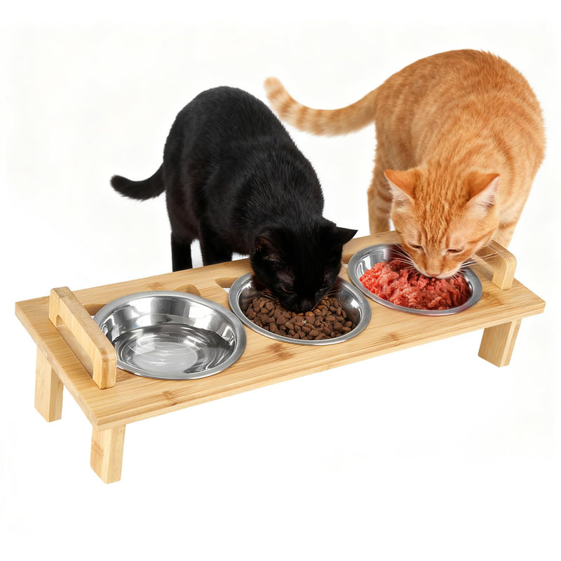Elevated Cat Food Bowl, 3 Stainless Steel Raised Cat Bowls with Stand, 15°Tilted Cat Bowl for Small Dog, Cat Food and Water Bowl Set, Anti Vomitting, Whisker Fatigue and Dishwasher Safe - PawsPlanet Australia