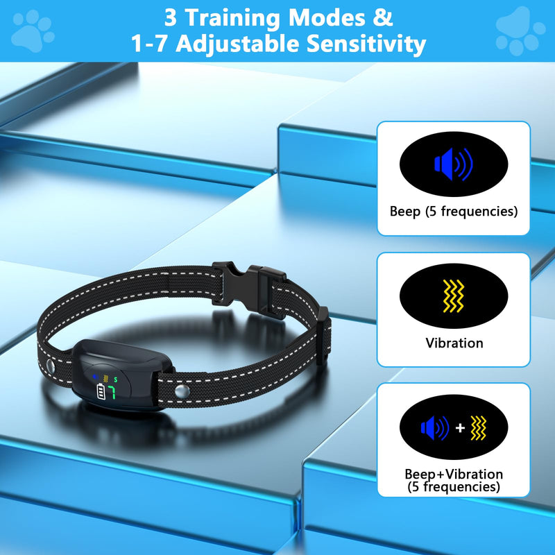 2 Pack No Shock Bark Collar for Large & Medium Dogs - Safe & Humane Dog Bark Collar with Beep & Vibration, 7 Adjustable Sensitivity Levels, 100% IPX7 Waterproof Dog Training Collar (Black Green) Black Green - PawsPlanet Australia