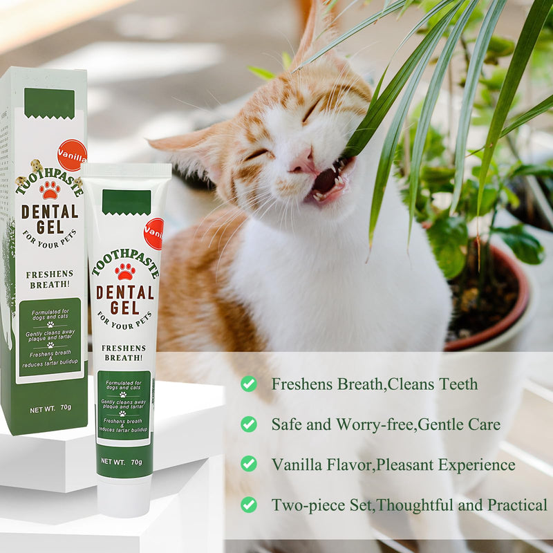 Cat toothpaste, dog toothpaste, pet dental care set with vanilla flavor, for cleaning cats and dogs' teeth