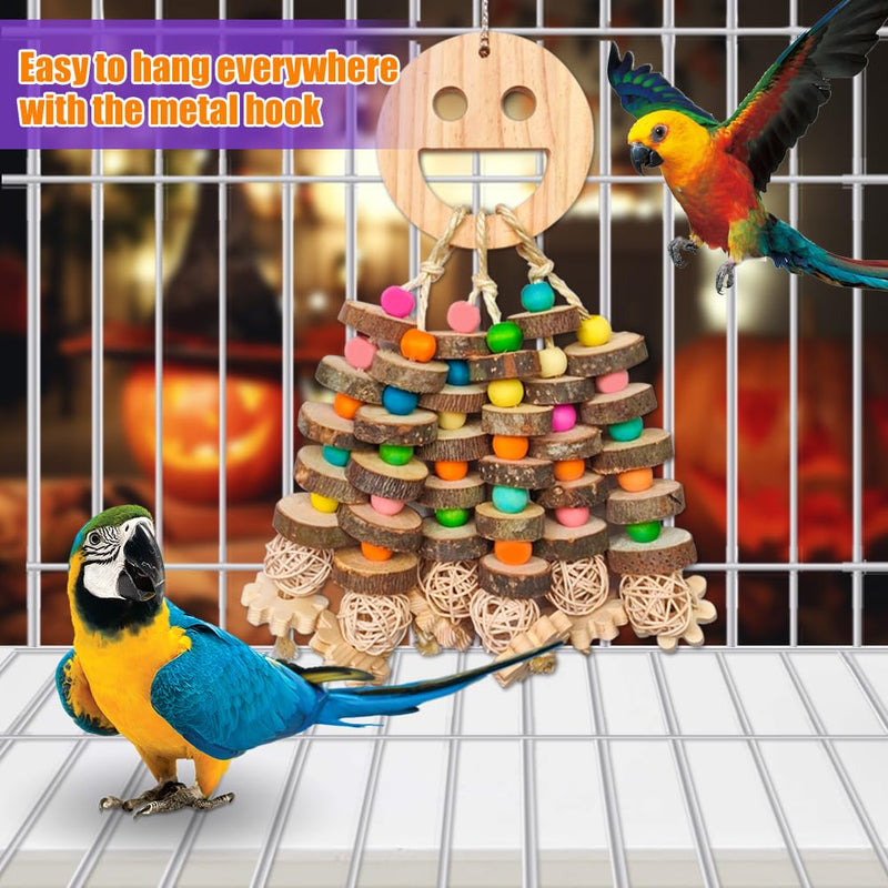 Large Parrot Toys, Multi-Color Wooden Block with Halloween Shape Bird Chewing Toy Parrot Cage Bite Toy for Macaws Cokatoos African Grey and Large Medium Parrot Birds - PawsPlanet Australia